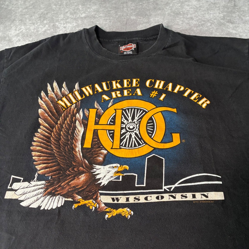 Vintage Harley-Davidson Milwaukee Chapter T-Shirt XL Single Stitch Eagle Black